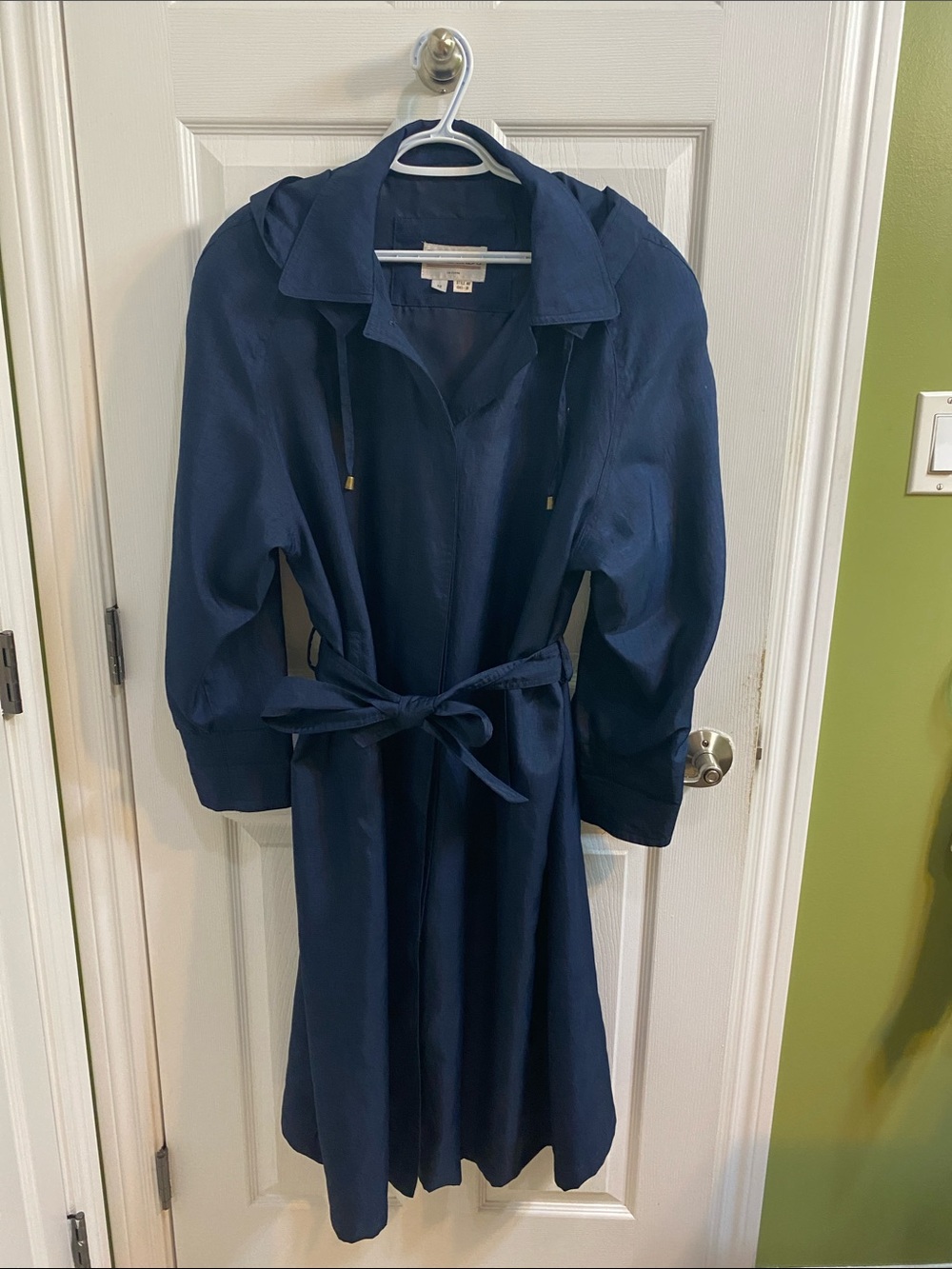 D’Allaird’s Vintage Navy Hooded Trench Coat Fall Womens Size 12 Blokecore Office